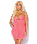 Eden Mesh Chemise Mini Dress w/Keyhole Cutout Details - Coral LG