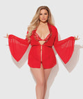 Dragon Sheer Mesh Robe w/Satin Triangle Top & G-String 3 pc Set - Red XL