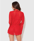 Dragon Sheer Mesh Robe w/Satin Triangle Top & G-String 3 pc Set - Red XL