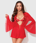 Dragon Sheer Mesh Robe w/Satin Triangle Top & G-String 3 pc Set - Red XL