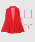 Dragon Sheer Mesh Robe w/Satin Triangle Top & G-String 3 pc Set - Red XL