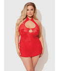 Dragon Mesh & Applique Chemise w/G-String 2 pc Set - Red 1X/2X