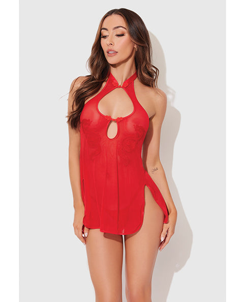 Dragon Mesh & Applique Chemise w/G-String 2 pc Set - Red 1X/2X