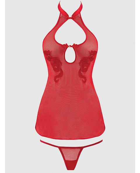 Dragon Mesh & Applique Chemise w/G-String 2 pc Set - Red 1X/2X