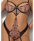 Nova Lace Teddy w/Garters - Black XL