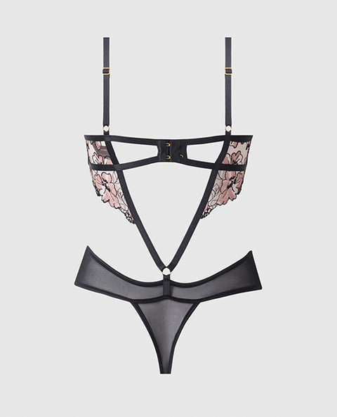 Nova Lace Teddy w/Garters - Black XL