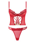 Ashley Alexiss Bustier w/Front Lace Up Ribbon Details & Matching High Cut Thong - Red SM