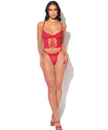 Ashley Alexiss Bustier w/Front Lace Up Ribbon Details & Matching High Cut Thong - Red XL