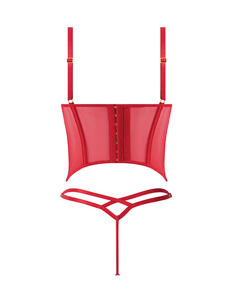 Ashley Alexiss Bustier w/Front Lace Up Ribbon Details & Matching High Cut Thong - Red XL