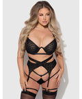 Snake Velvet-Burnout Mesh Bra, Garter, & Backless Hipster Set - Black 3X/4X