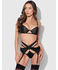 Snake Velvet-Burnout Mesh Bra, Garter, & Backless Hipster Set - Black 3X/4X
