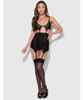 Snake Velvet-Burnout Mesh Chemise & G-String Set - Black 3X/4X