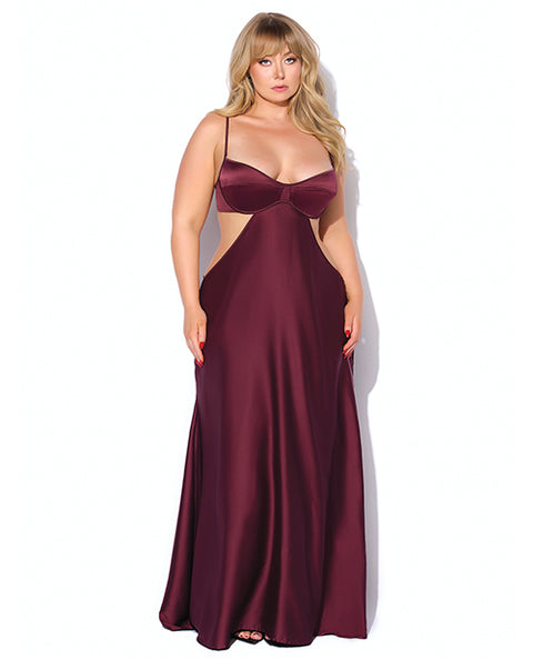 Brigeta Satin Cut Out Long Dress - Burgundy MD