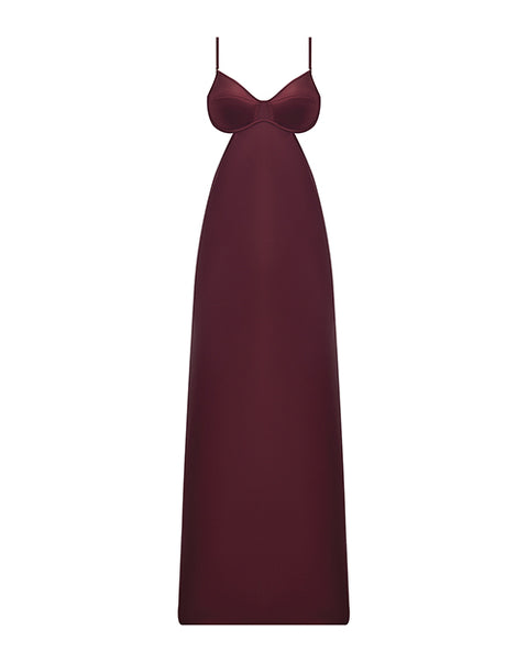 Brigeta Satin Cut Out Long Dress - Burgundy MD