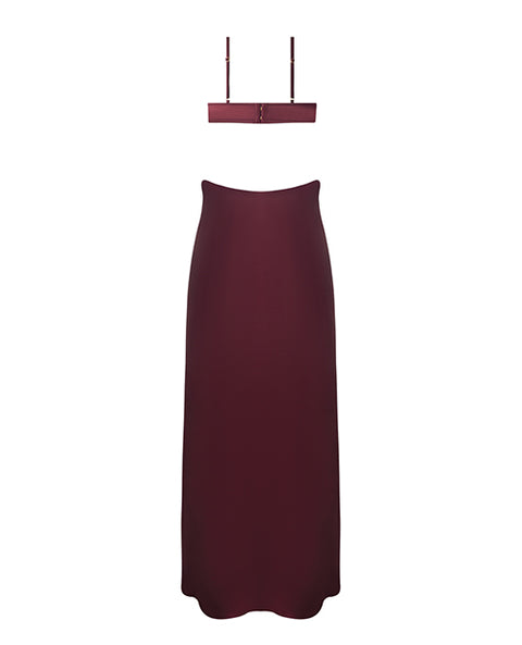 Brigeta Satin Cut Out Long Dress - Burgundy MD