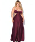 Brigeta Satin Cut Out Long Dress - Burgundy 3X/4X