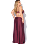 Brigeta Satin Cut Out Long Dress - Burgundy 3X/4X
