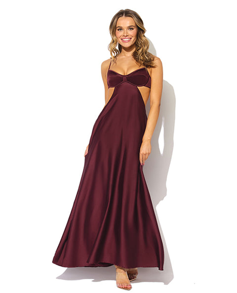 Brigeta Satin Cut Out Long Dress - Burgundy 3X/4X