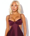 Brigeta Satin Cut Out Long Dress - Burgundy 3X/4X