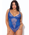 Madeline Lace & Mesh High Waist Teddy - Cobalt Blue 3X/4X