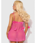Marilyn Marabou & Mesh Babydoll & G-String Set - Pink