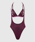 Yasmine Shimmer Mesh Slit Cup, Backless Teddy & Bralette Set - Burgundy LG