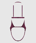 Yasmine Shimmer Mesh Slit Cup, Backless Teddy & Bralette Set - Burgundy LG