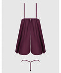 Yasmine Shimmer Mesh O-Ring Slit Cup Babydoll & G-String Set - Burgundy