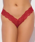 Lana Sheer Lace V-Thong - Red 3X/4X