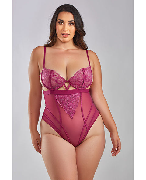 Quinn Cross Dyed Galloon Lace & Mesh Teddy Wine XL