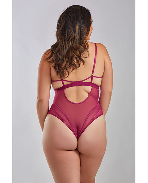 Quinn Cross Dyed Galloon Lace & Mesh Teddy Wine XL