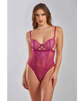 Quinn Cross Dyed Galloon Lace & Mesh Teddy Wine SM