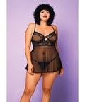 Soft Mesh Babydoll & G-String Black