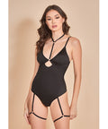 Strapped Up Garter Teddy W/Choker Black