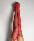 Kix'ies Joely Fishnet Rhinestone Thigh High Red