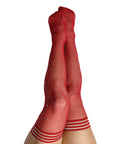 Kix'ies Joely Fishnet Rhinestone Thigh High Red