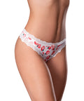 Sweet Treats Crotchless Thong W/Wicked Sensual Care Peach Lube - White
