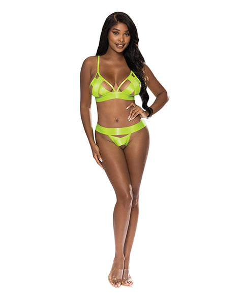 Strap-Tease Bra & Crotchless Panty Neon Yellow