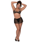 Girl Next Door Strappy Bralette W/Flirty Thong Skirt Black