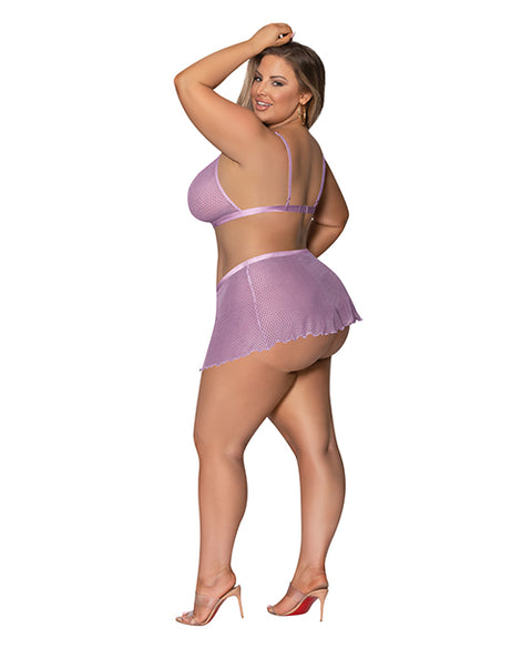Girl Next Door Strappy Bralette W/Flirty Thong Skirt Lilac