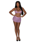 Girl Next Door Strappy Bralette W/Flirty Thong Skirt Lilac