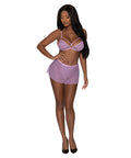 Girl Next Door Strappy Bralette W/Flirty Thong Skirt Lilac