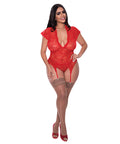 Ooh La Lace Cap Sleeve Basque & Tanga Panty Red