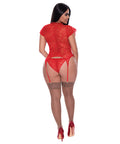 Ooh La Lace Cap Sleeve Basque & Tanga Panty Red