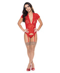 Ooh La Lace Cap Sleeve Basque & Tanga Panty Red