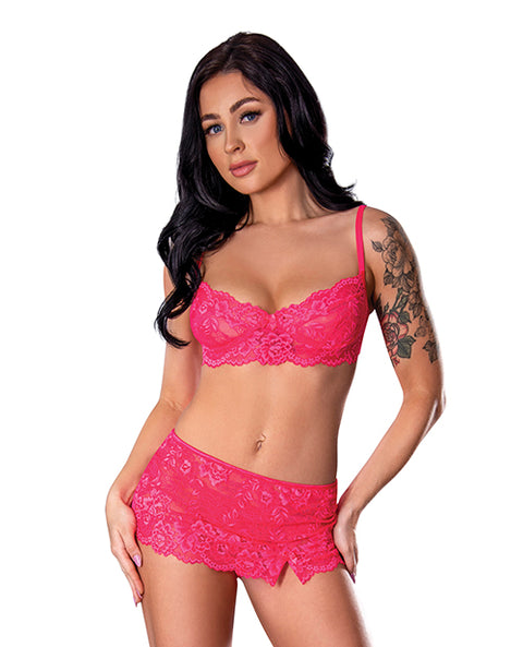 Get It Girl Lace Bra W/Skirt & Thong - Pink