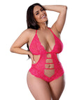 Get It Girl Lace Halter Teddy W/Snap Crotch - Pink