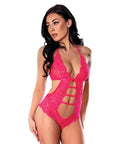 Get It Girl Lace Halter Teddy W/Snap Crotch - Pink