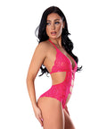 Get It Girl Lace Halter Teddy W/Snap Crotch - Pink