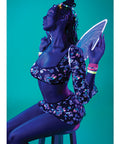 Hazy Dayz Shrooms Crop Top W/Skirt & Thong - Black